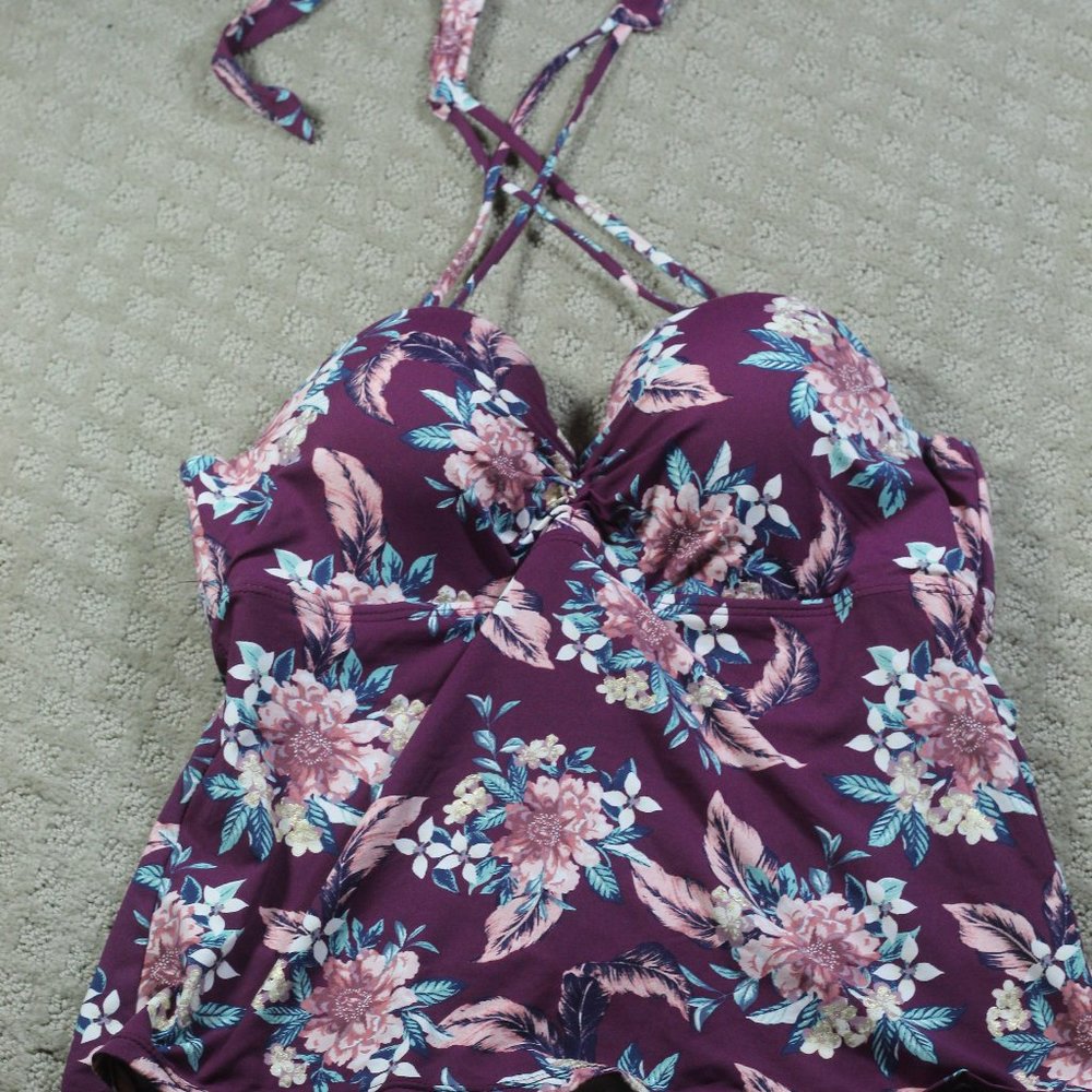 Ambrielle Plum Floral Swim Tankini Top